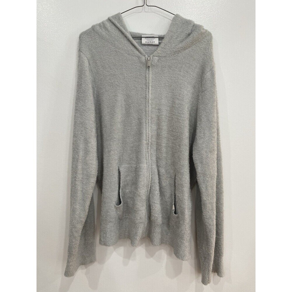 READ! Kashwére Women's Size L/XL? Full Zip Gray/Blue Hooded Sweatshirt Soft